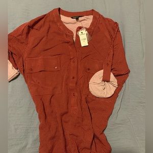 Express medium M portofino dress too polka dot red women button down